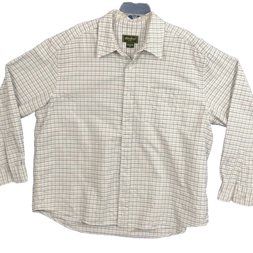 Eddie Bauer Men’s Casual Button-Down Shirt XXL White Plaid‎ Checks  100 Cotton